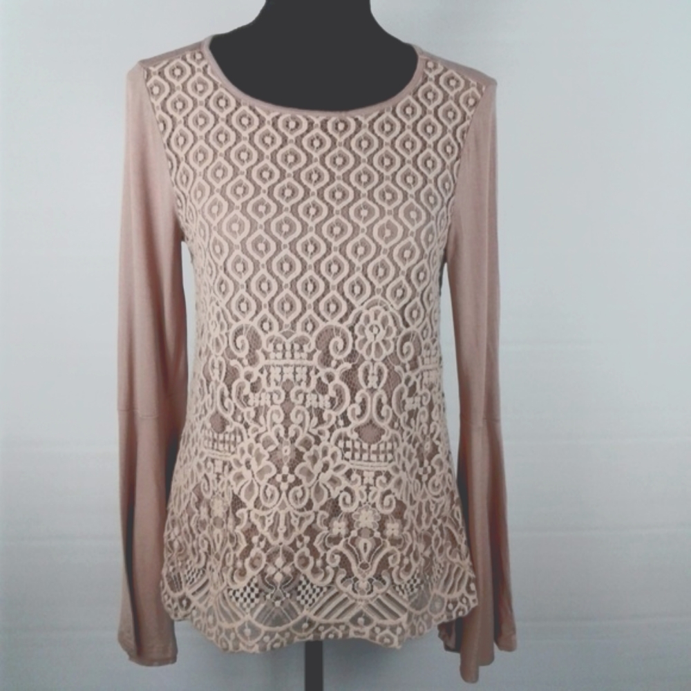 Pointelle long flare sleeve top